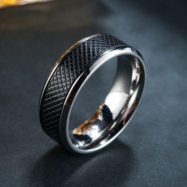 Two-Tone Intertwined Stainless Steel Wedding Band for Men - Silver & Black, 8mm
