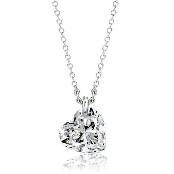 Sterling Silver White Sapphire Heart Pendant Necklace with Adjustable Chain