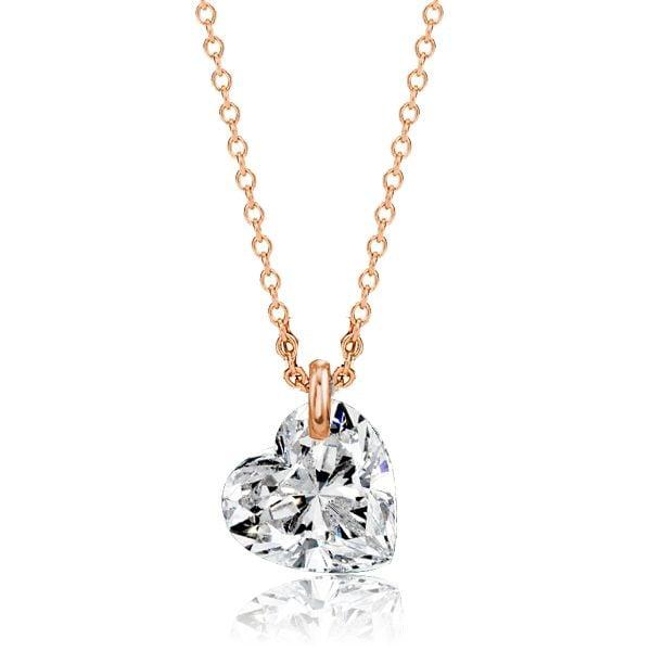 Sterling Silver White Sapphire Heart Pendant Necklace with Adjustable Chain