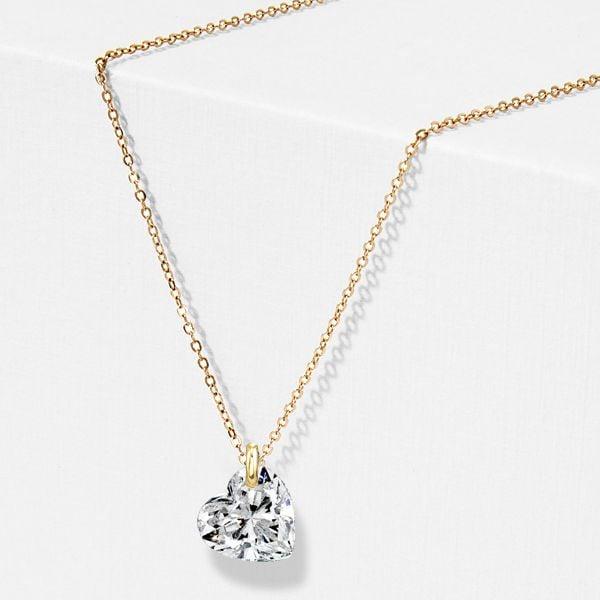 Sterling Silver White Sapphire Heart Pendant Necklace with Adjustable Chain