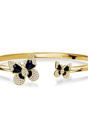 Dancing Butterfly Bangle Bracelet - 18K Gold Plated Sterling Silver