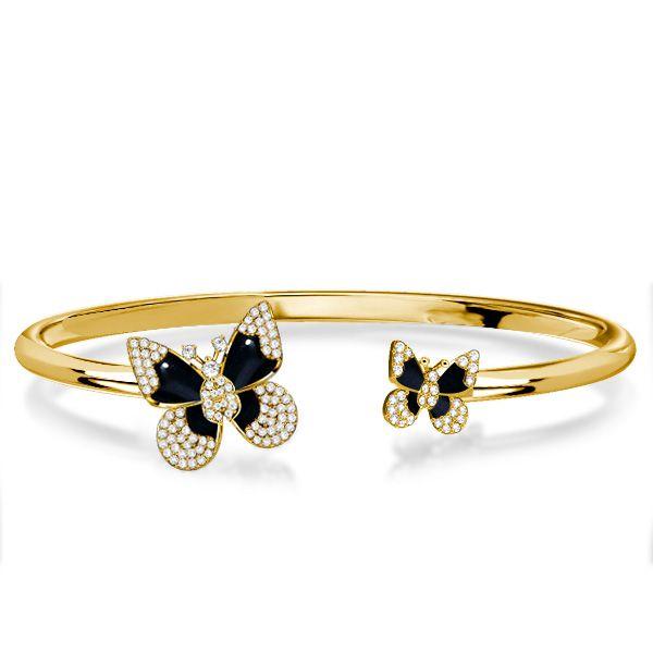 Dancing Butterfly Bangle Bracelet - 18K Gold Plated Sterling Silver