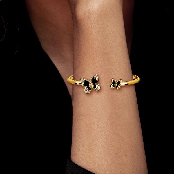 Dancing Butterfly Bangle Bracelet - 18K Gold Plated Sterling Silver