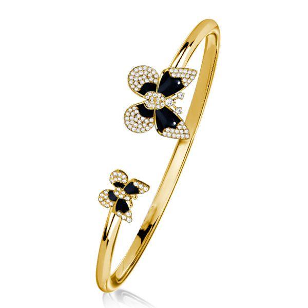 Dancing Butterfly Bangle Bracelet - 18K Gold Plated Sterling Silver