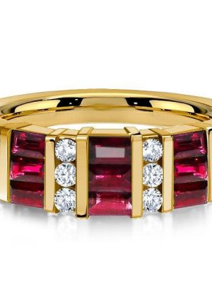 Emerald Cut Ruby Wedding Band Ring for Women in 18K Gold Plated Sterling Silver