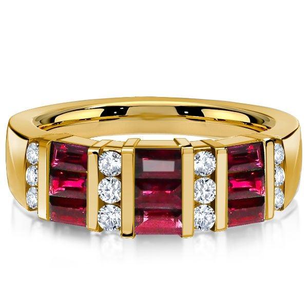 Emerald Cut Ruby Wedding Band Ring for Women in 18K Gold Plated Sterling Silver