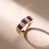 Emerald Cut Ruby Wedding Band Ring for Women in 18K Gold Plated Sterling Silver