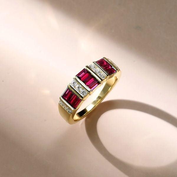 Emerald Cut Ruby Wedding Band Ring for Women in 18K Gold Plated Sterling Silver