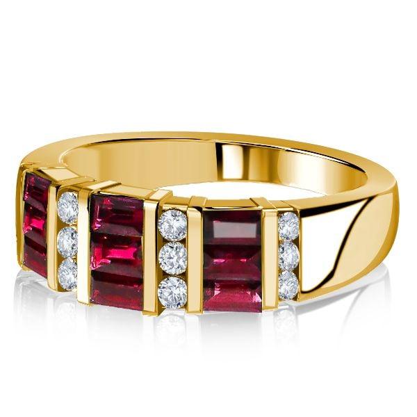 Emerald Cut Ruby Wedding Band Ring for Women in 18K Gold Plated Sterling Silver