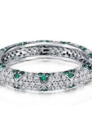Green Sapphire Wedding Band - 925 Sterling Silver Ring