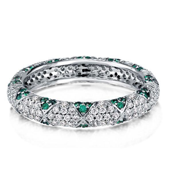 Green Sapphire Wedding Band - 925 Sterling Silver Ring