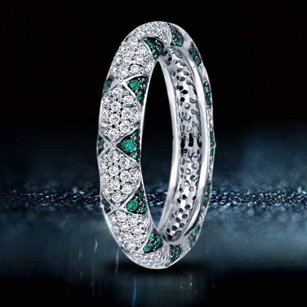 Green Sapphire Wedding Band - 925 Sterling Silver Ring