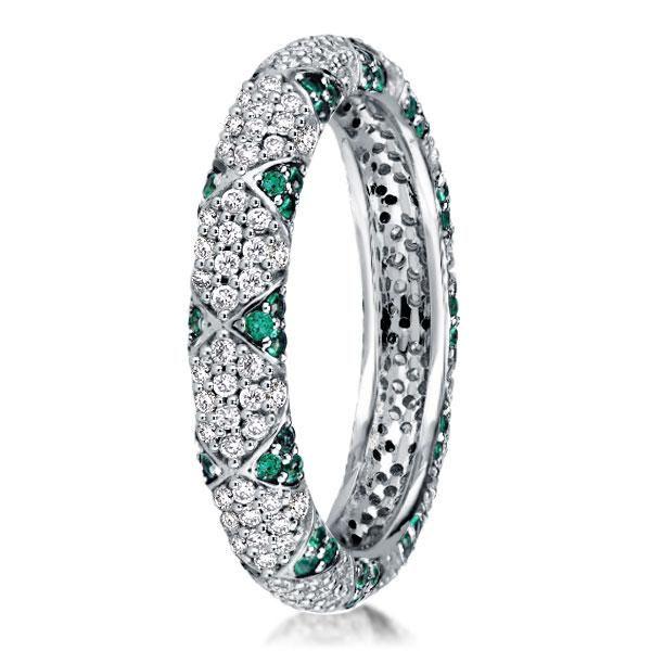 Green Sapphire Wedding Band - 925 Sterling Silver Ring