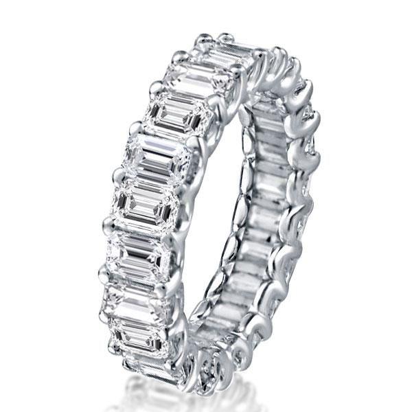 Emerald & White Sapphire Eternity Wedding Band - Sterling Silver