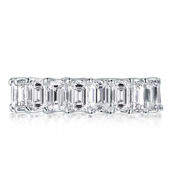 Emerald & White Sapphire Eternity Wedding Band - Sterling Silver