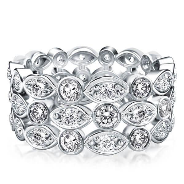 Triple Row Sterling Silver Eternity Wedding Band - Vintage Style