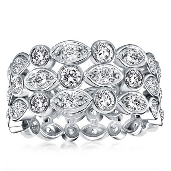 Triple Row Sterling Silver Eternity Wedding Band - Vintage Style