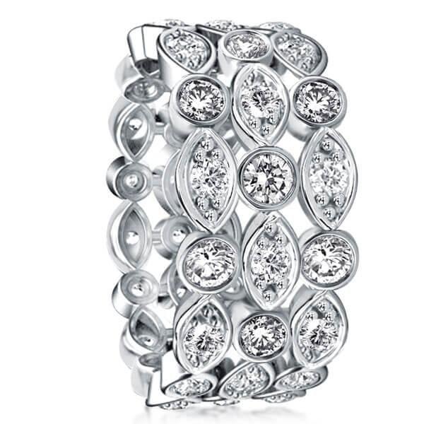 Triple Row Sterling Silver Eternity Wedding Band - Vintage Style