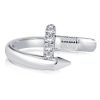 Sterling Silver Nail Design Wedding Band with Round Cut Stones