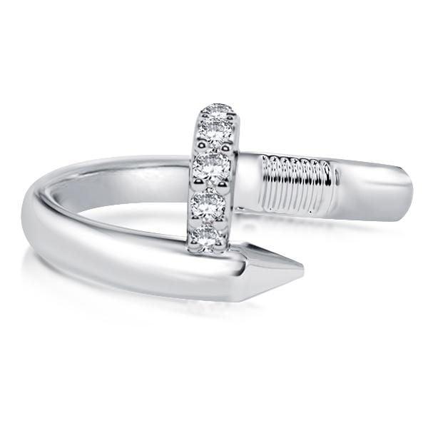 Sterling Silver Nail Design Wedding Band with Round Cut Stones