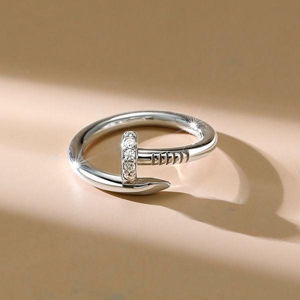 Sterling Silver Nail Design Wedding Band with Round Cut Stones