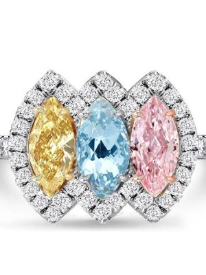 Halo Marquise Cut Three Stone Engagement Ring - Sterling Silver