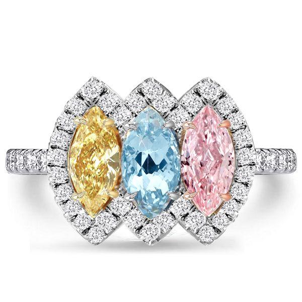 Halo Marquise Cut Three Stone Engagement Ring - Sterling Silver
