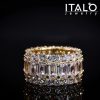 Triple Row Created White Sapphire Wedding Band in 18K Gold Plated Sterling Silver