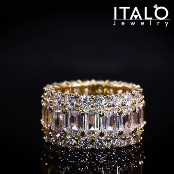 Triple Row Created White Sapphire Wedding Band in 18K Gold Plated Sterling Silver