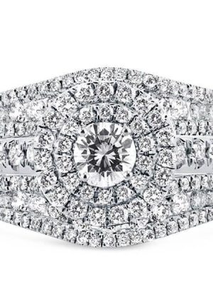 Double Halo Ring Guard 3PC Wedding Set - 925 Sterling Silver (1.79 CT. TW.)
