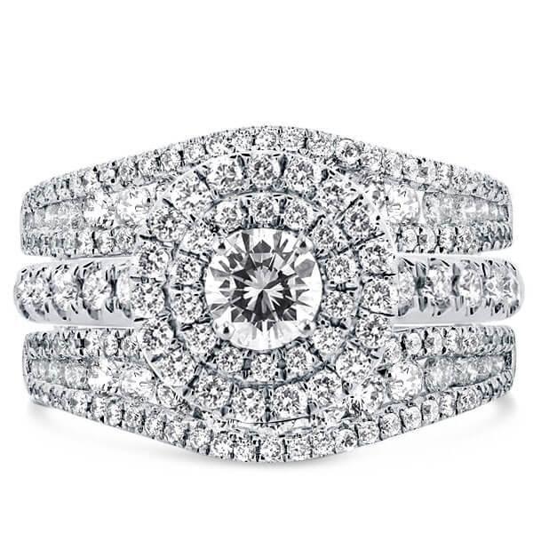 Double Halo Ring Guard 3PC Wedding Set - 925 Sterling Silver (1.79 CT. TW.)