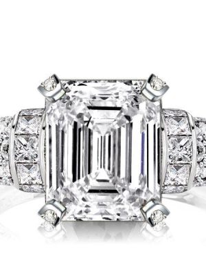 Emerald Cut White Sapphire Engagement Ring - 925 Sterling Silver