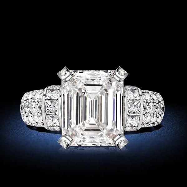 Emerald Cut White Sapphire Engagement Ring - 925 Sterling Silver