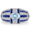 Aquamarine Cocktail Ring - Sterling Silver Art Deco Style