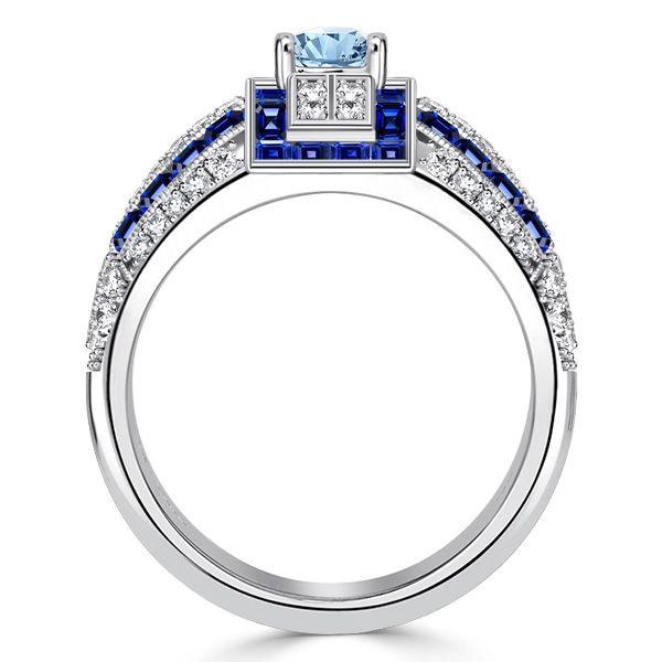 Aquamarine Cocktail Ring - Sterling Silver Art Deco Style