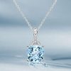 Aquamarine Pendant Necklace - Cushion & Round Cut - Sterling Silver