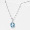 Aquamarine Pendant Necklace - Cushion & Round Cut - Sterling Silver