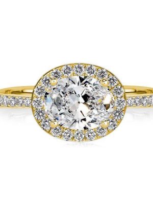 Oval Cut Halo East-West Engagement Ring - Sterling Silver, Gold, Rose Gold