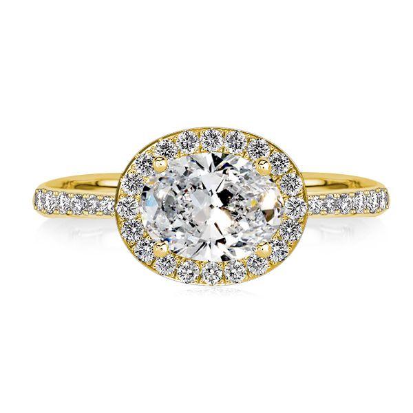 Oval Cut Halo East-West Engagement Ring - Sterling Silver, Gold, Rose Gold