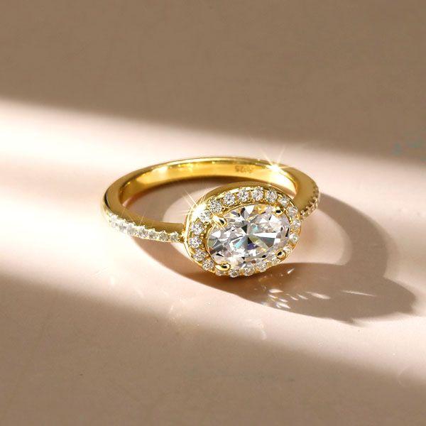 Oval Cut Halo East-West Engagement Ring - Sterling Silver, Gold, Rose Gold