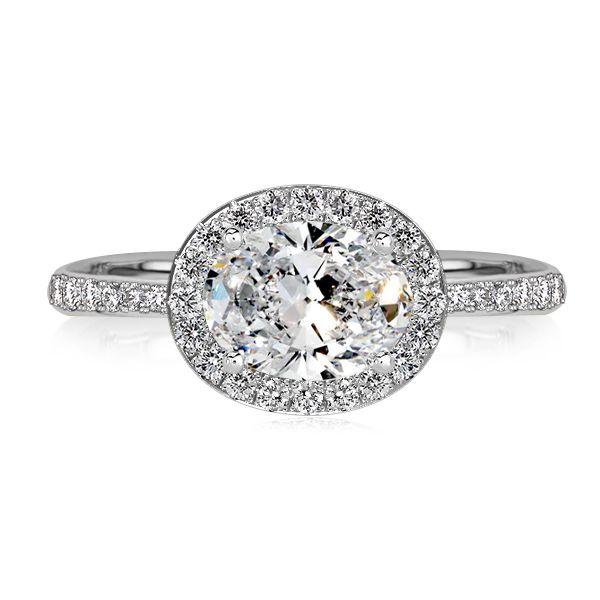 Oval Cut Halo East-West Engagement Ring - Sterling Silver, Gold, Rose Gold