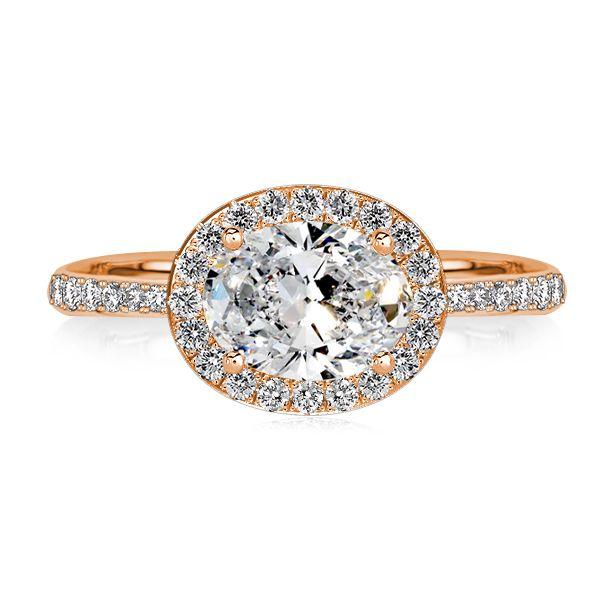 Oval Cut Halo East-West Engagement Ring - Sterling Silver, Gold, Rose Gold