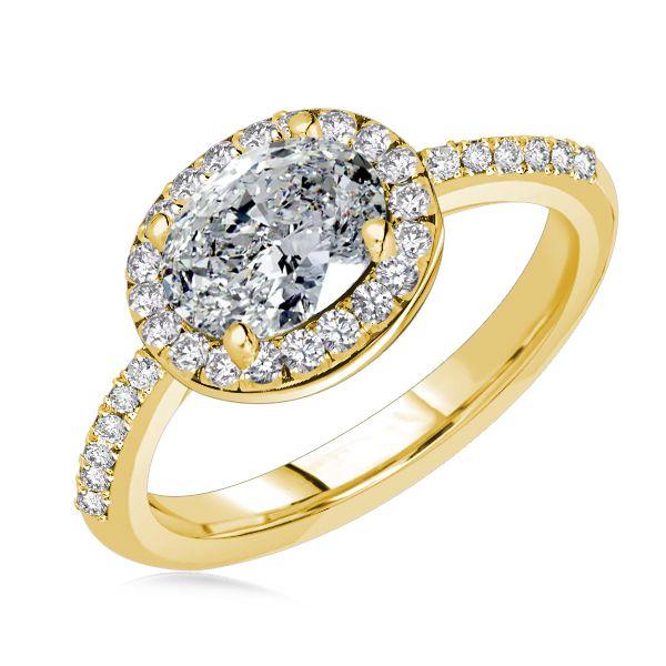 Oval Cut Halo East-West Engagement Ring - Sterling Silver, Gold, Rose Gold