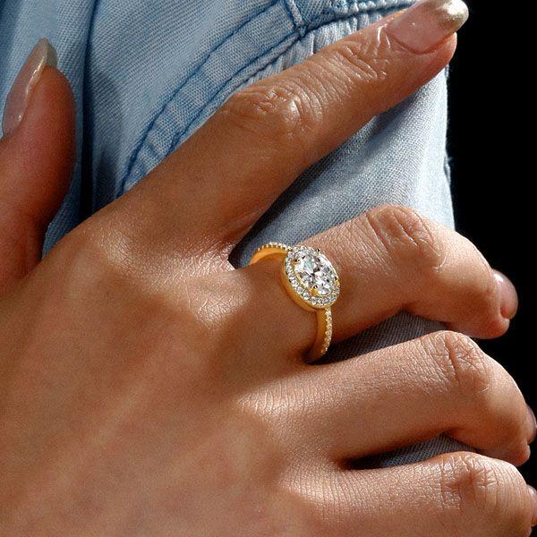 Oval Cut Halo East-West Engagement Ring - Sterling Silver, Gold, Rose Gold
