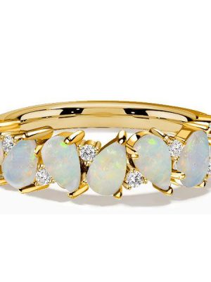 Pear Opal Ring - 18K Gold Plated Sterling Silver Wedding Ring for Women