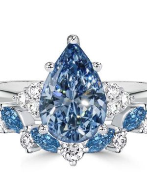 Pear-Shaped Blue Topaz Bridal Ring Set in Sterling Silver