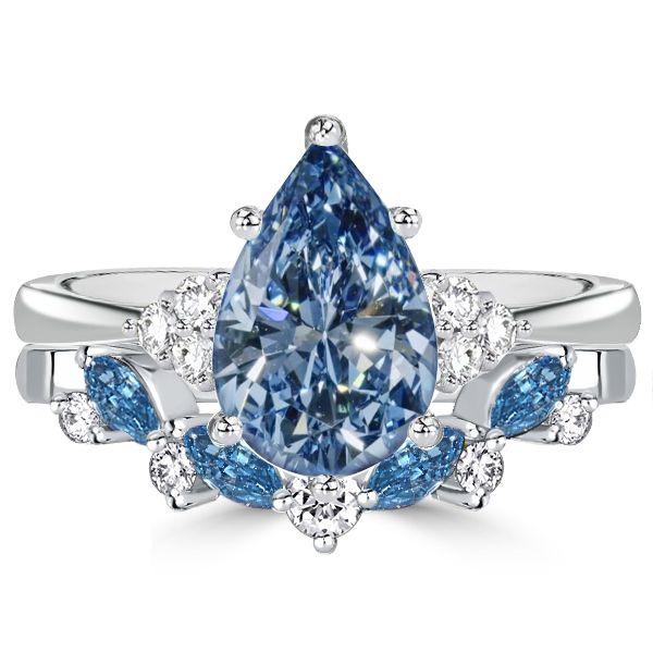 Pear-Shaped Blue Topaz Bridal Ring Set in Sterling Silver