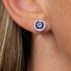 Antique Blue Sapphire Halo Stud Earrings - 925 Sterling Silver Vintage Style