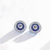 Antique Blue Sapphire Halo Stud Earrings - 925 Sterling Silver Vintage Style
