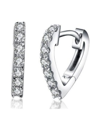 Heart Hoop Earrings with Created White Sapphires in Sterling Silver